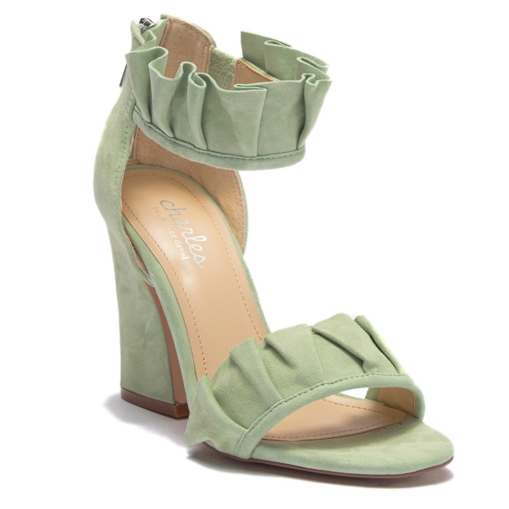 Charles David Haley Ruffle Sandal Heels in Mint 💚